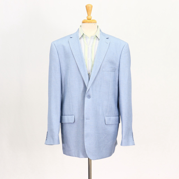 Pierre Loren 48L Blue Sport Coat Blazer Jacket Solid 2-Button Polyester W153
